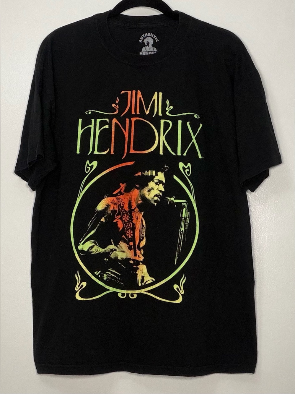 Jimi Hendrix Short Sleeve Graphic Tee - Black with Red & Lime Print
